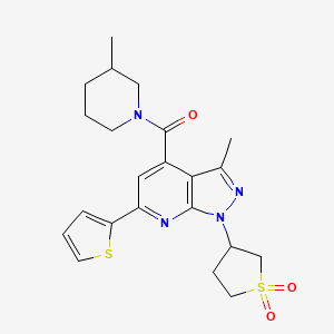 molecular formula C22H26N4O3S2 B3002263 (1-(1,1-dioxidotetrahydrothiophen-3-yl)-3-methyl-6-(thiophen-2-yl)-1H-pyrazolo[3,4-b]pyridin-4-yl)(3-methylpiperidin-1-yl)methanone CAS No. 1021055-11-7