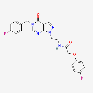 molecular formula C22H19F2N5O3 B3002268 N-(2-(5-(4-fluorobenzyl)-4-oxo-4,5-dihydro-1H-pyrazolo[3,4-d]pyrimidin-1-yl)ethyl)-2-(4-fluorophenoxy)acetamide CAS No. 922035-94-7