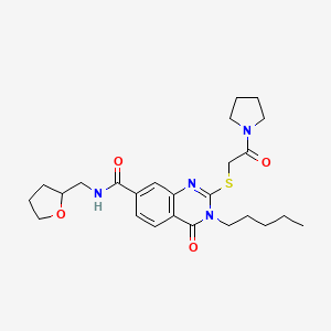 molecular formula C25H34N4O4S B3002298 4-oxo-N-(oxolan-2-ylmethyl)-2-(2-oxo-2-pyrrolidin-1-ylethyl)sulfanyl-3-pentylquinazoline-7-carboxamide CAS No. 443348-49-0