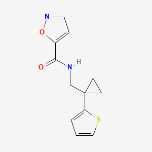 molecular formula C12H12N2O2S B3002300 N-((1-(thiophen-2-yl)cyclopropyl)methyl)isoxazole-5-carboxamide CAS No. 1210889-33-0