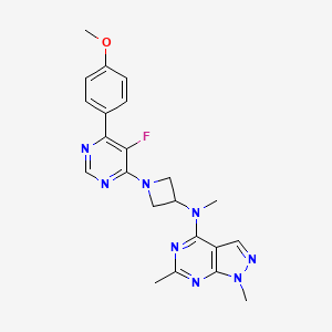 molecular formula C22H23FN8O B3002337 N-[1-[5-Fluoro-6-(4-methoxyphenyl)pyrimidin-4-yl]azetidin-3-yl]-N,1,6-trimethylpyrazolo[3,4-d]pyrimidin-4-amine CAS No. 2380193-46-2