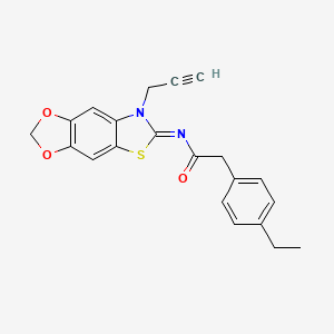 molecular formula C21H18N2O3S B3002350 (Z)-2-(4-乙基苯基)-N-(7-(丙-2-炔-1-基)-[1,3]二噁唑[4',5':4,5]苯并[1,2-d]噻唑-6(7H)-亚甲基)乙酰胺 CAS No. 1007057-50-2