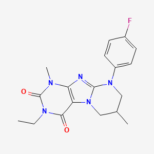 molecular formula C18H20FN5O2 B3002373 3-ethyl-9-(4-fluorophenyl)-1,7-dimethyl-7,8-dihydro-6H-purino[7,8-a]pyrimidine-2,4-dione CAS No. 893962-24-8