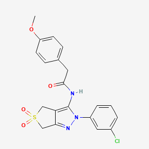 molecular formula C20H18ClN3O4S B3002378 N-[2-(3-chlorophenyl)-5,5-dioxido-2,6-dihydro-4H-thieno[3,4-c]pyrazol-3-yl]-2-(4-methoxyphenyl)acetamide CAS No. 500266-96-6