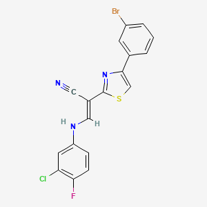 molecular formula C18H10BrClFN3S B3002382 (E)-2-(4-(3-bromophenyl)thiazol-2-yl)-3-((3-chloro-4-fluorophenyl)amino)acrylonitrile CAS No. 683258-36-8