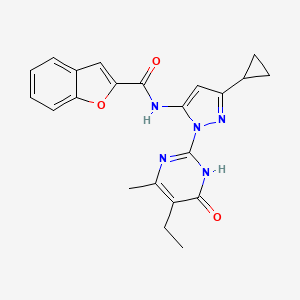 molecular formula C22H21N5O3 B3002387 N-(3-cyclopropyl-1-(5-ethyl-4-methyl-6-oxo-1,6-dihydropyrimidin-2-yl)-1H-pyrazol-5-yl)benzofuran-2-carboxamide CAS No. 1207021-01-9