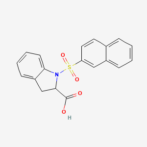 molecular formula C19H15NO4S B3002411 1-Naphthalen-2-ylsulfonyl-2,3-dihydroindole-2-carboxylic acid CAS No. 2248661-70-1