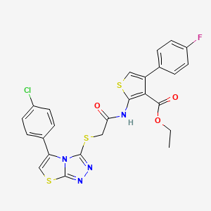 Ethyl 2-(2-((5-(4-chlorophenyl)thiazolo[2,3-c][1,2,4]triazol-3-yl)thio)acetamido)-4-(4-fluorophenyl)thiophene-3-carboxylate