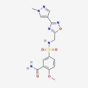 molecular formula C15H16N6O5S B3002417 2-methoxy-5-(N-((3-(1-methyl-1H-pyrazol-4-yl)-1,2,4-oxadiazol-5-yl)methyl)sulfamoyl)benzamide CAS No. 2034423-36-2