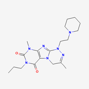 molecular formula C19H29N7O2 B3002426 3,9-dimethyl-1-(2-piperidin-1-ylethyl)-7-propyl-4H-purino[8,7-c][1,2,4]triazine-6,8-dione CAS No. 919025-51-7