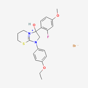 1-(4-ethoxyphenyl)-3-(2-fluoro-4-methoxyphenyl)-3-hydroxy-3,5,6,7-tetrahydro-2H-imidazo[2,1-b][1,3]thiazin-1-ium bromide