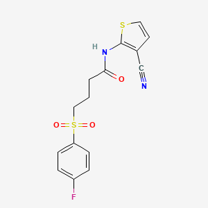 molecular formula C15H13FN2O3S2 B3002444 N-(3-cyanothiophen-2-yl)-4-((4-fluorophenyl)sulfonyl)butanamide CAS No. 941907-39-7