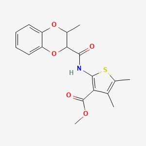 molecular formula C18H19NO5S B3002449 Methyl 4,5-dimethyl-2-(3-methyl-2,3-dihydrobenzo[b][1,4]dioxine-2-carboxamido)thiophene-3-carboxylate CAS No. 874464-79-6