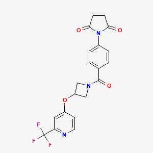 molecular formula C20H16F3N3O4 B3002452 1-[4-[3-[2-(Trifluoromethyl)pyridin-4-yl]oxyazetidine-1-carbonyl]phenyl]pyrrolidine-2,5-dione CAS No. 2380067-10-5