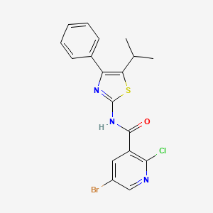 molecular formula C18H15BrClN3OS B3002458 5-bromo-2-chloro-N-(4-phenyl-5-propan-2-yl-1,3-thiazol-2-yl)pyridine-3-carboxamide CAS No. 1365630-32-5