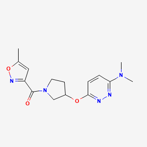 molecular formula C15H19N5O3 B3002462 (3-((6-(Dimethylamino)pyridazin-3-yl)oxy)pyrrolidin-1-yl)(5-methylisoxazol-3-yl)methanone CAS No. 2034436-99-0