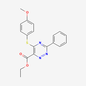 molecular formula C19H17N3O3S B3002485 Ethyl 5-[(4-methoxyphenyl)sulfanyl]-3-phenyl-1,2,4-triazine-6-carboxylate CAS No. 338957-16-7