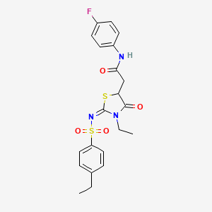 (E)-2-(3-ethyl-2-(((4-ethylphenyl)sulfonyl)imino)-4-oxothiazolidin-5-yl)-N-(4-fluorophenyl)acetamide