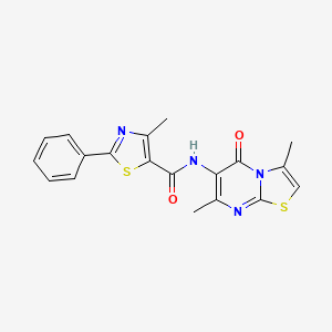 molecular formula C19H16N4O2S2 B3002523 N-(3,7-dimethyl-5-oxo-5H-thiazolo[3,2-a]pyrimidin-6-yl)-4-methyl-2-phenylthiazole-5-carboxamide CAS No. 946250-77-7