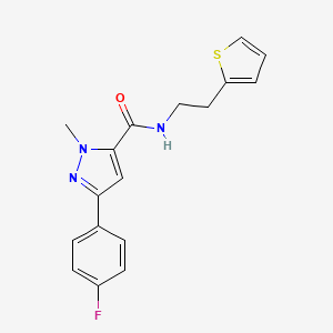 molecular formula C17H16FN3OS B3002528 3-(4-fluorophenyl)-1-methyl-N-(2-(thiophen-2-yl)ethyl)-1H-pyrazole-5-carboxamide CAS No. 1207040-06-9