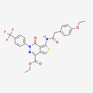 molecular formula C26H22F3N3O5S B3002529 Ethyl 5-(2-(4-ethoxyphenyl)acetamido)-4-oxo-3-(4-(trifluoromethyl)phenyl)-3,4-dihydrothieno[3,4-d]pyridazine-1-carboxylate CAS No. 851951-41-2
