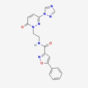 molecular formula C18H15N7O3 B3002532 N-(2-(6-oxo-3-(1H-1,2,4-triazol-1-yl)pyridazin-1(6H)-yl)ethyl)-5-phenylisoxazole-3-carboxamide CAS No. 1448056-48-1