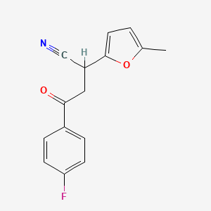 molecular formula C15H12FNO2 B3002547 4-(4-Fluorophenyl)-2-(5-methylfuran-2-yl)-4-oxobutanenitrile CAS No. 866008-09-5