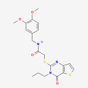 molecular formula C20H23N3O4S2 B3002553 N-(3,4-dimethoxybenzyl)-2-[(4-oxo-3-propyl-3,4-dihydrothieno[3,2-d]pyrimidin-2-yl)sulfanyl]acetamide CAS No. 1252823-98-5