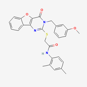 molecular formula C28H25N3O4S B3002555 N-(2,4-dimethylphenyl)-2-{[3-(3-methoxybenzyl)-4-oxo-3,4-dihydro[1]benzofuro[3,2-d]pyrimidin-2-yl]sulfanyl}acetamide CAS No. 899941-45-8