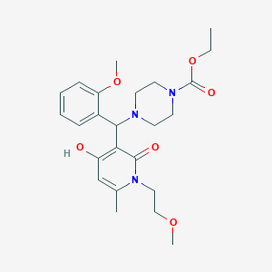 molecular formula C24H33N3O6 B3002575 Ethyl 4-((4-hydroxy-1-(2-methoxyethyl)-6-methyl-2-oxo-1,2-dihydropyridin-3-yl)(2-methoxyphenyl)methyl)piperazine-1-carboxylate CAS No. 897734-91-7