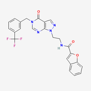 molecular formula C24H18F3N5O3 B3002576 N-(2-(4-oxo-5-(3-(trifluoromethyl)benzyl)-4,5-dihydro-1H-pyrazolo[3,4-d]pyrimidin-1-yl)ethyl)benzofuran-2-carboxamide CAS No. 922043-20-7