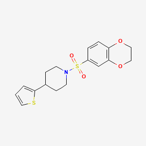 molecular formula C17H19NO4S2 B3002595 1-((2,3-Dihydrobenzo[b][1,4]dioxin-6-yl)sulfonyl)-4-(thiophen-2-yl)piperidine CAS No. 1396809-29-2