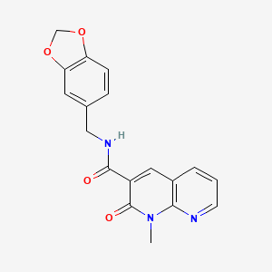 molecular formula C18H15N3O4 B3002602 N-(benzo[d][1,3]dioxol-5-ylmethyl)-1-methyl-2-oxo-1,2-dihydro-1,8-naphthyridine-3-carboxamide CAS No. 899740-64-8