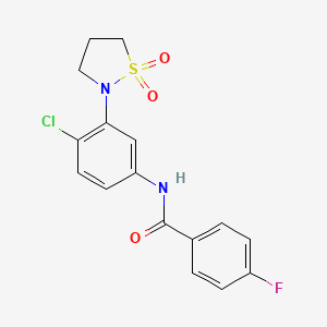 molecular formula C16H14ClFN2O3S B3002606 N-(4-chloro-3-(1,1-dioxidoisothiazolidin-2-yl)phenyl)-4-fluorobenzamide CAS No. 941994-61-2