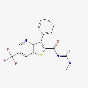 molecular formula C18H14F3N3OS B3002635 N-(二甲氨基亚甲基)-3-苯基-6-(三氟甲基)噻吩并[3,2-b]吡啶-2-甲酰胺 CAS No. 478260-64-9