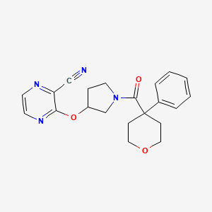 molecular formula C21H22N4O3 B3002647 3-((1-(4-phenyltetrahydro-2H-pyran-4-carbonyl)pyrrolidin-3-yl)oxy)pyrazine-2-carbonitrile CAS No. 2034397-45-8