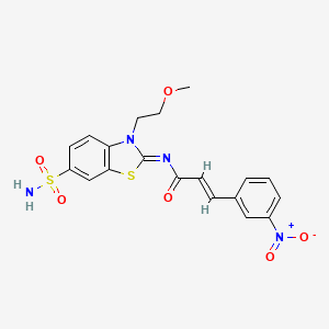 molecular formula C19H18N4O6S2 B3002658 (2E,NZ)-N-(3-(2-methoxyethyl)-6-sulfamoylbenzo[d]thiazol-2(3H)-ylidene)-3-(3-nitrophenyl)acrylamide CAS No. 865159-86-0