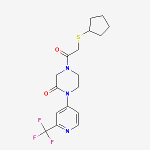 molecular formula C17H20F3N3O2S B3002673 4-(2-Cyclopentylsulfanylacetyl)-1-[2-(trifluoromethyl)pyridin-4-yl]piperazin-2-one CAS No. 2380141-81-9