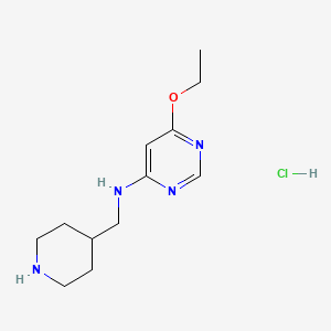 molecular formula C12H21ClN4O B3002675 6-Ethoxy-N-(piperidin-4-ylmethyl)pyrimidin-4-amine hydrochloride CAS No. 1353966-73-0