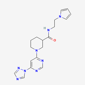 molecular formula C18H22N8O B3002690 N-(2-Pyrrol-1-ylethyl)-1-[6-(1,2,4-triazol-1-yl)pyrimidin-4-yl]piperidine-3-carboxamide CAS No. 1797282-76-8