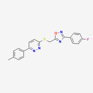 molecular formula C20H15FN4OS B3002691 3-(4-Fluorophenyl)-5-(((6-(p-tolyl)pyridazin-3-yl)thio)methyl)-1,2,4-oxadiazole CAS No. 1111419-26-1