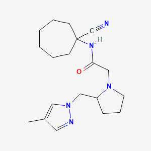 molecular formula C19H29N5O B3002694 N-(1-cyanocycloheptyl)-2-{2-[(4-methyl-1H-pyrazol-1-yl)methyl]pyrrolidin-1-yl}acetamide CAS No. 1355599-70-0