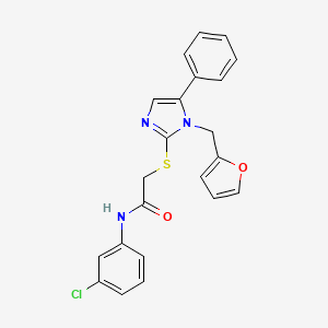 molecular formula C22H18ClN3O2S B3002715 N-(3-chlorophenyl)-2-((1-(furan-2-ylmethyl)-5-phenyl-1H-imidazol-2-yl)thio)acetamide CAS No. 1206988-98-8