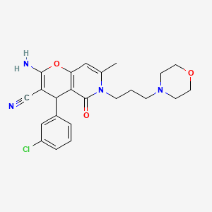 molecular formula C23H25ClN4O3 B3002732 2-amino-4-(3-chlorophenyl)-7-methyl-6-(3-morpholinopropyl)-5-oxo-5,6-dihydro-4H-pyrano[3,2-c]pyridine-3-carbonitrile CAS No. 882360-95-4