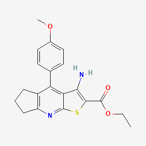 molecular formula C20H20N2O3S B3002743 ethyl 3-amino-4-(4-methoxyphenyl)-6,7-dihydro-5H-cyclopenta[b]thieno[3,2-e]pyridine-2-carboxylate CAS No. 302554-34-3