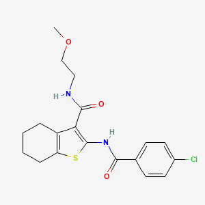 molecular formula C19H21ClN2O3S B3002744 2-(4-chlorobenzamido)-N-(2-methoxyethyl)-4,5,6,7-tetrahydrobenzo[b]thiophene-3-carboxamide CAS No. 381681-08-9