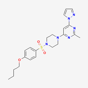 molecular formula C22H28N6O3S B3002773 4-(4-((4-butoxyphenyl)sulfonyl)piperazin-1-yl)-2-methyl-6-(1H-pyrazol-1-yl)pyrimidine CAS No. 1170379-58-4