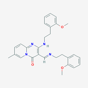molecular formula C28H30N4O3 B3002817 (E)-2-((2-methoxyphenethyl)amino)-3-(((2-methoxyphenethyl)imino)methyl)-7-methyl-4H-pyrido[1,2-a]pyrimidin-4-one CAS No. 1021021-37-3