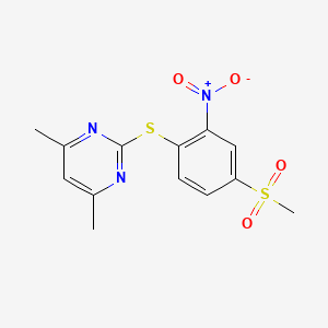 molecular formula C13H13N3O4S2 B3002834 4,6-Dimethyl-2-(4-methylsulfonyl-2-nitrophenyl)sulfanylpyrimidine CAS No. 295364-22-6