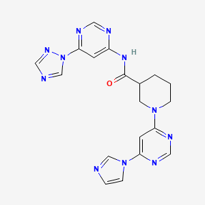 molecular formula C19H19N11O B3002838 N-(6-(1H-1,2,4-triazol-1-yl)pyrimidin-4-yl)-1-(6-(1H-imidazol-1-yl)pyrimidin-4-yl)piperidine-3-carboxamide CAS No. 1448078-54-3